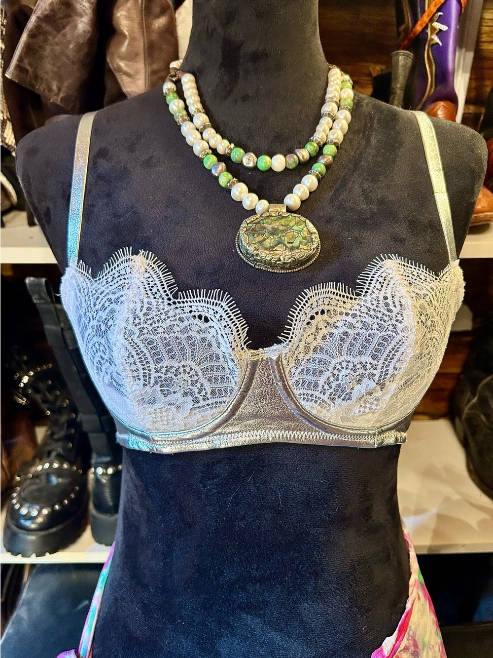 NWT Victoria's Secret Metallic Silver & White Lace Underwire Bralette Size 32C
